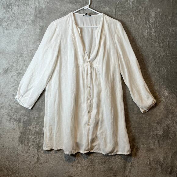 Eileen Fisher Puckered Linen Blend Button Up Tunic Size Large Peasant‎ Cottage - Picture 1 of 8